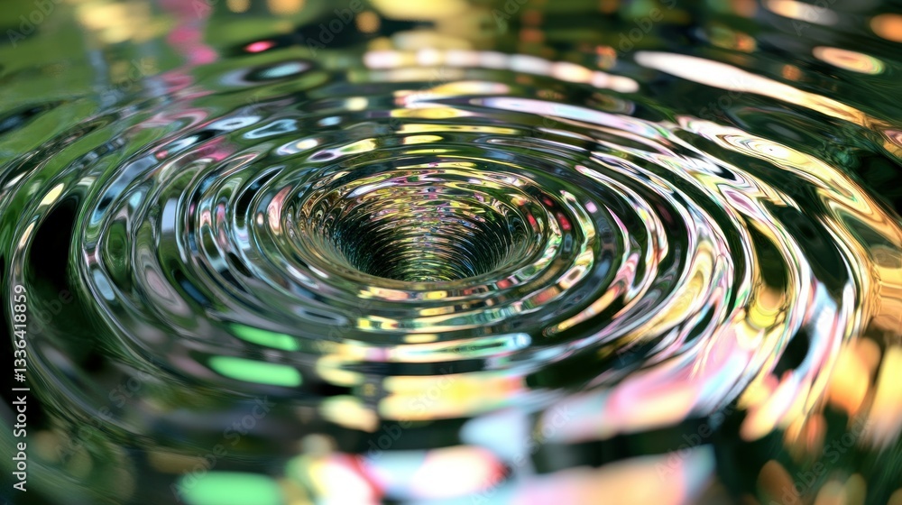 Poster A circular vortex of water reflecting colors from the environment