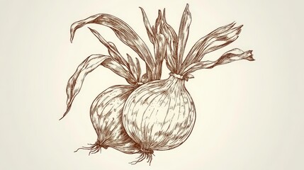Vintage Hand Drawn Onion Illustration - Detailed Botanical Print for Kitchen Decor