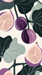 Modern Abstract Fig Artwork with Elegant Leaves and Muted Colors