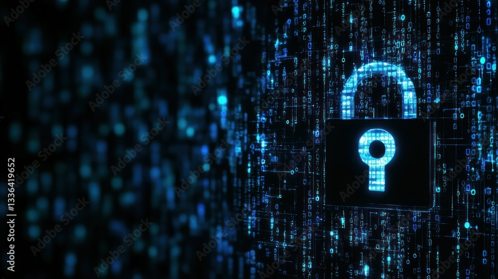 Aufkleber Digital security concept featuring a glowing lock with data around it