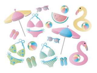 夏■夏素材の背景・ビキニ＆パラソル