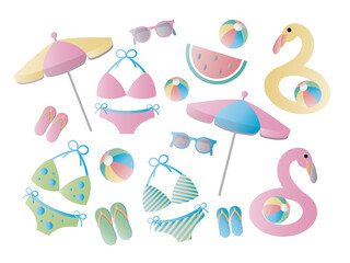 夏■夏素材の背景・ビキニ＆パラソル