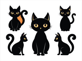 Obraz premium Cute Black Cat Silhouettes Set for Design