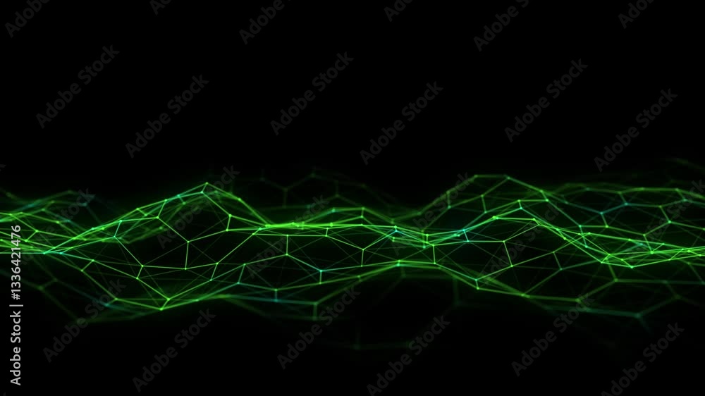 Poster abstract futuristic hexagon wave with moving dots. flow of particles. technology illustration. 3d re