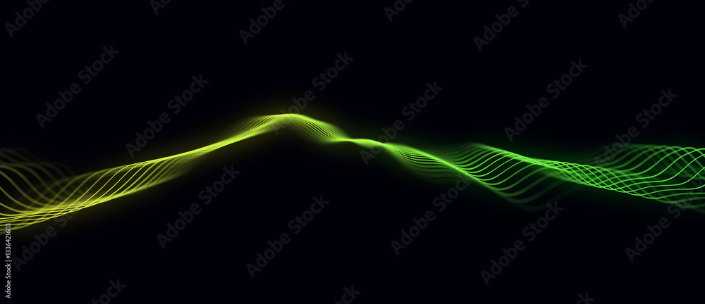 Poster abstract futuristic wave with moving dots. flow of colored particles and lines. cyber technology ill