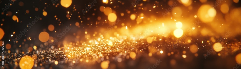 Poster Bright particles and lights floating in a dark atmospheric space