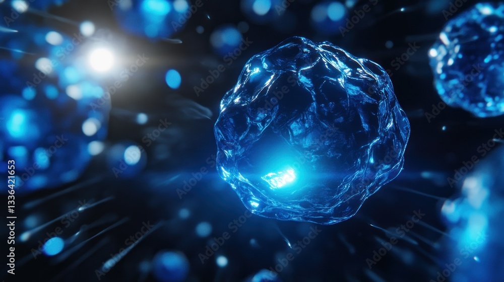 Poster Illuminated crystalline structures and orbs floating in space with trails