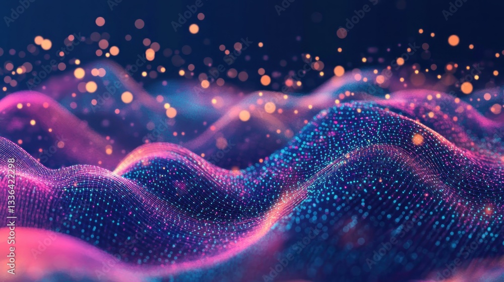 Poster Digital abstract representation of flowing light and color particles