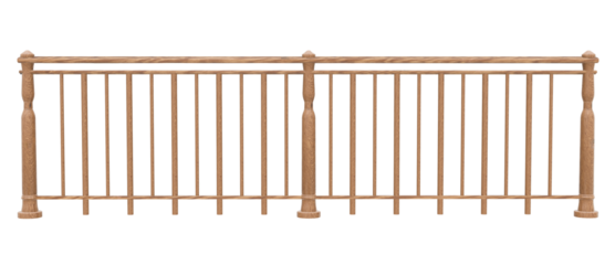 Classic Wooden Railing: 3D design with symmetrical elements and warm tones. Suited for architectural and interior projects.