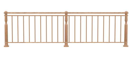 Warm Toned Railing: 3D rendered with symmetrical balusters. Use for interior design, architectural visualization, or construction visuals.