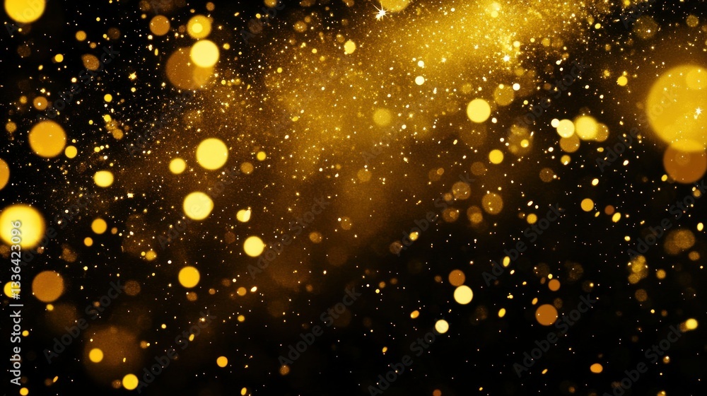 Poster golden circular lights and small sparkles on a black background