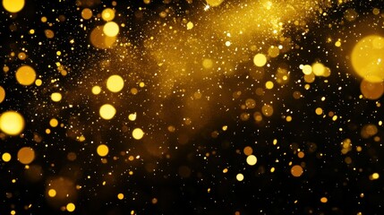 Obraz premium Golden circular lights and small sparkles on a black background