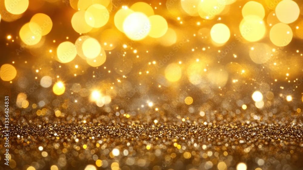 Poster shimmering golden lights and particles create a celebratory abstract backdrop