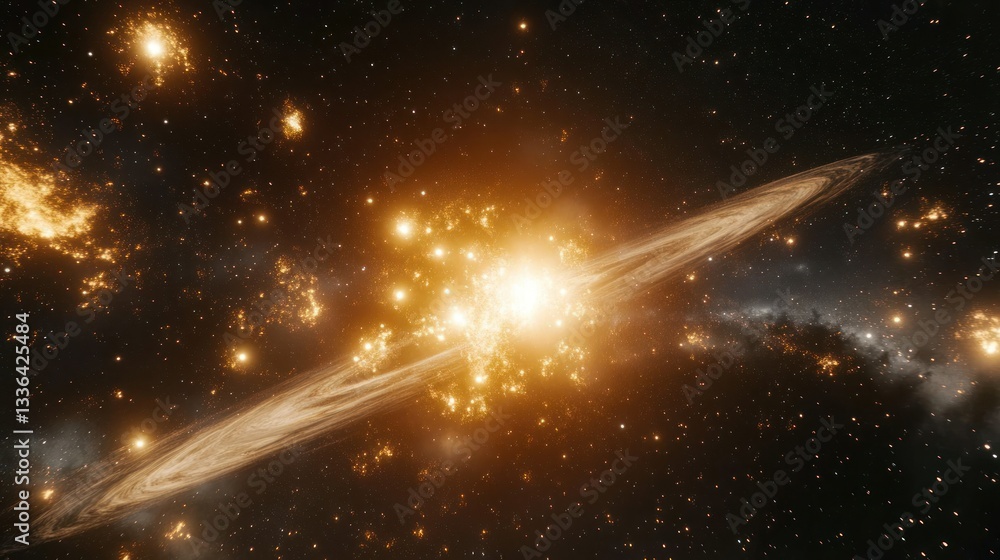 Poster a luminous galactic structure surrounded by a starlit dark cosmos