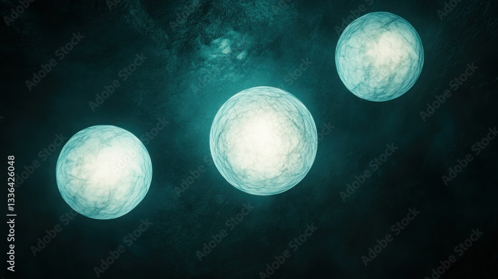 Poster Three glowing celestial orbs floating in a dark space