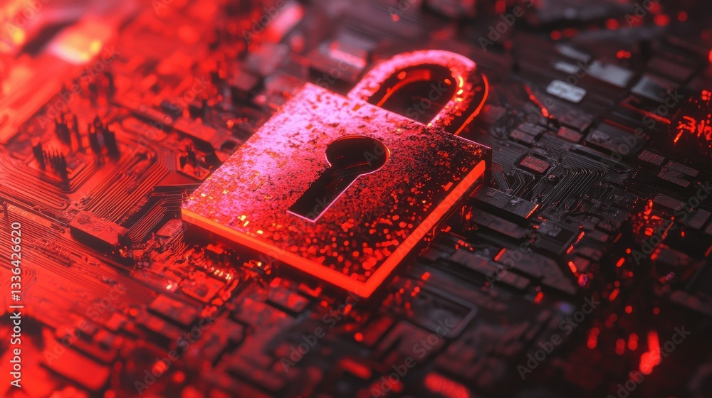 Poster a close up of a padlock on a circuit board