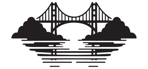 Golden Gate Bridge Black Silhouette Over Water Illustration Vector Art