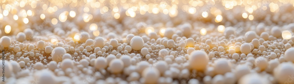 Poster a close up view of numerous small white spheres and bokeh