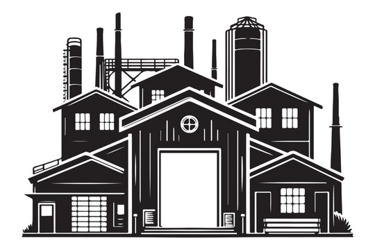 black and white factory building silhouette clip art preview