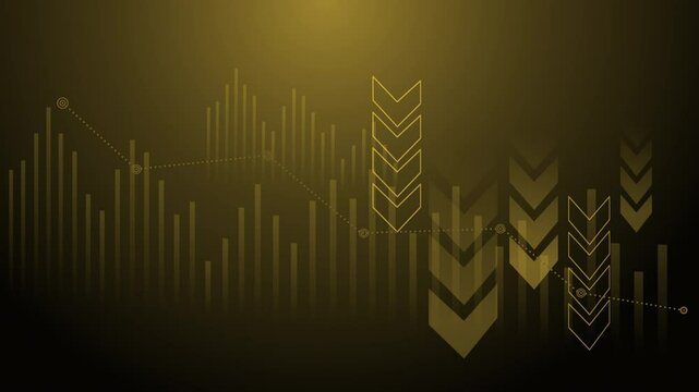 4k of gold decreased graph business background with arrow and bars animation portrait