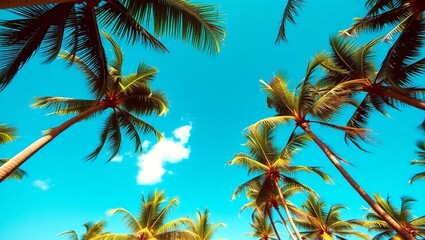 Escape To Paradise Lush Palm Trees Sway Gently Under A Vibrant Blue Sky, Bathed In Warm Sunlight