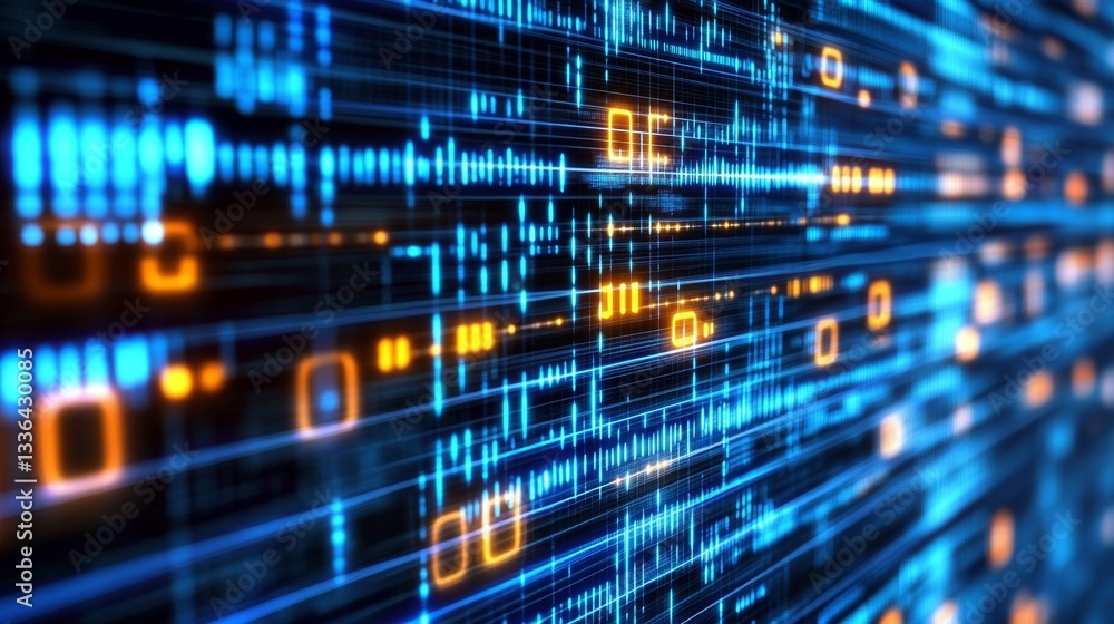 Poster visualizing digital data flow gigapixel canvas abstract imagery virtual environment aerial view data