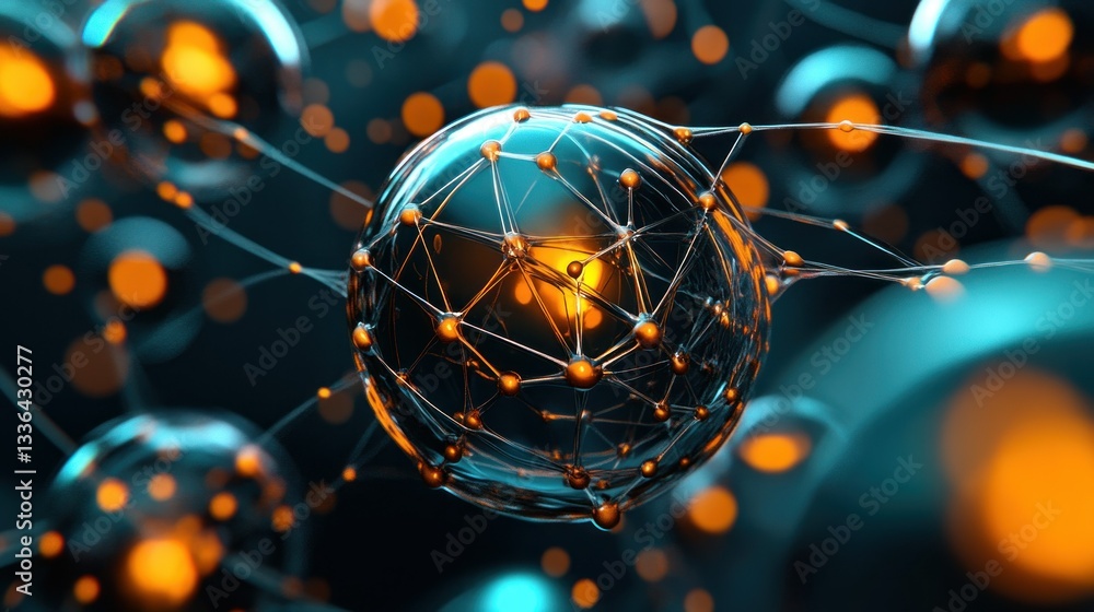 Aufkleber abstract digital artwork of interconnected spheres and lines in space