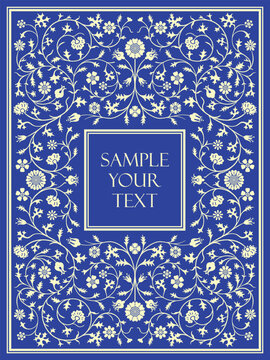 Antique frame in Art Nouveau style with a pattern of flowers, buds, leaves and branches. Vintage style concept. Handmade drawing vector illustration.