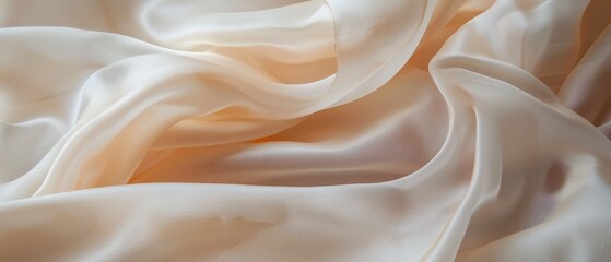 Obraz premium Close-up of a fabric with a soft, silky texture. the fabric appears to be a light peach color and has a smooth, flowing appearance.