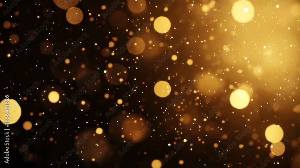Poster sparkling golden bokeh lights scattered on a dark background