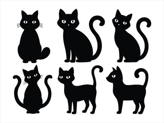 Obraz premium Cute Black Cat Silhouettes Set for Design