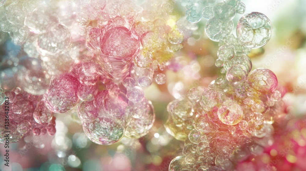 Poster a collection of colorful spheres with transparent reflective surfaces