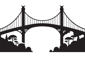 Suspension Bridge Silhouette Illustration Connecting Landscapes with Architectural Design