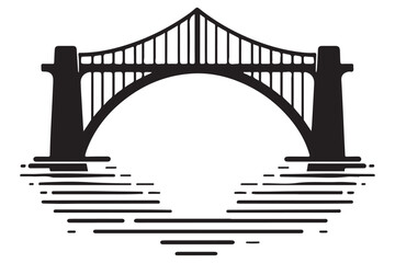 Arched Bridge Silhouette Vector Illustration Over Water Design
