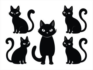 Fototapeta premium Cute Black Cat Silhouettes Set for Design