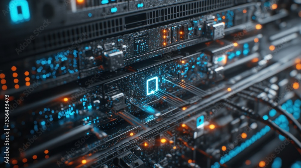 Poster A detailed photograph showing server computer components in operation