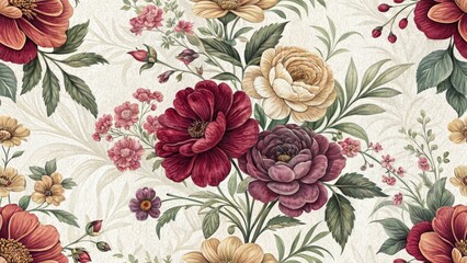 Luxurious Velvet Floral Pattern, Detailed Textile Design, Rich Fabric Texture, Elegant Botanical Print,  High-Resolution Image