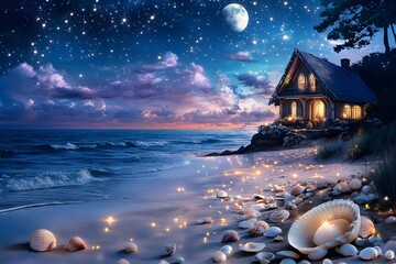 Seaside beach at night