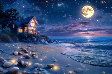 Seaside beach at night