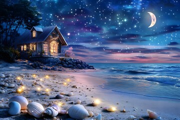 Seaside beach at night