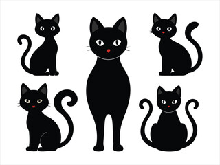 Obraz premium Cute Black Cat Silhouettes Set for Design