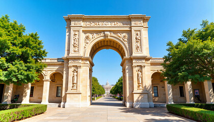 Majestic archway at grand museum entrance, architectural beauty