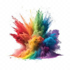 realistic 3d powder explosion of rainbow and holi colored  isolated on white background.