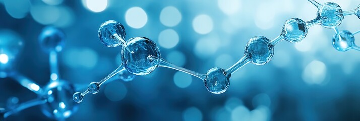 Abstract connection hydrogen molecules on a blue background, 8k Resolution