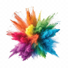 realistic 3d powder explosion of rainbow and holi colored  isolated on white background.
