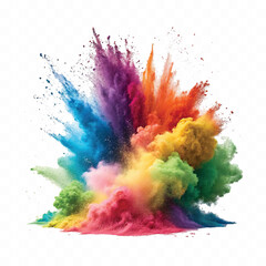 realistic 3d powder explosion of rainbow and holi colored  isolated on white background.