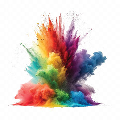 realistic 3d powder explosion of rainbow and holi colored  isolated on white background.