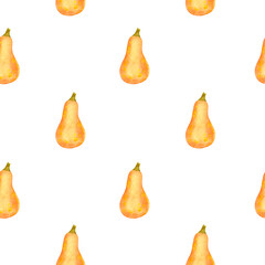 Pumpkin seamless pattern. Watercolor painted illustration. Hand drawn ripe orange autumn pumpkins decoration. Thanksgiving and halloween bright seamless pattern element.