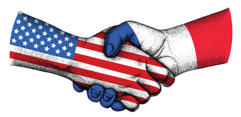 Handshake with flags of France and USA
