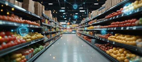 A modern grocery store with connected supply chain technologies